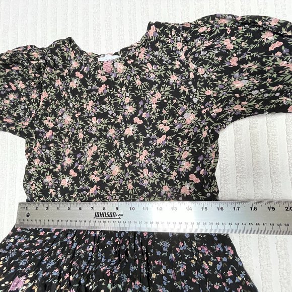 Vintage Le Chat Coco Kids Floral Print Pleated Long Sleeve A-Line Dress - Picture 6 of 9